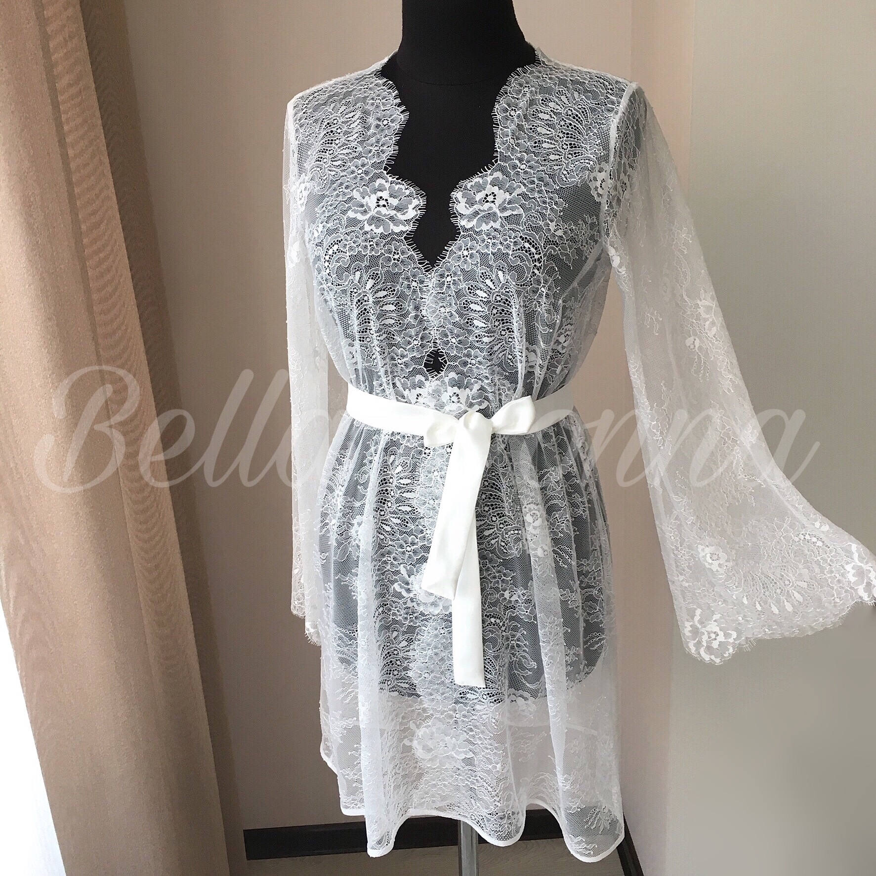 Bridal lace robe, Chantilly lace,  white lace robe, bride robe, bridal robes, ivory lace robe, Lace Bridal Robe, lace dress, for bride