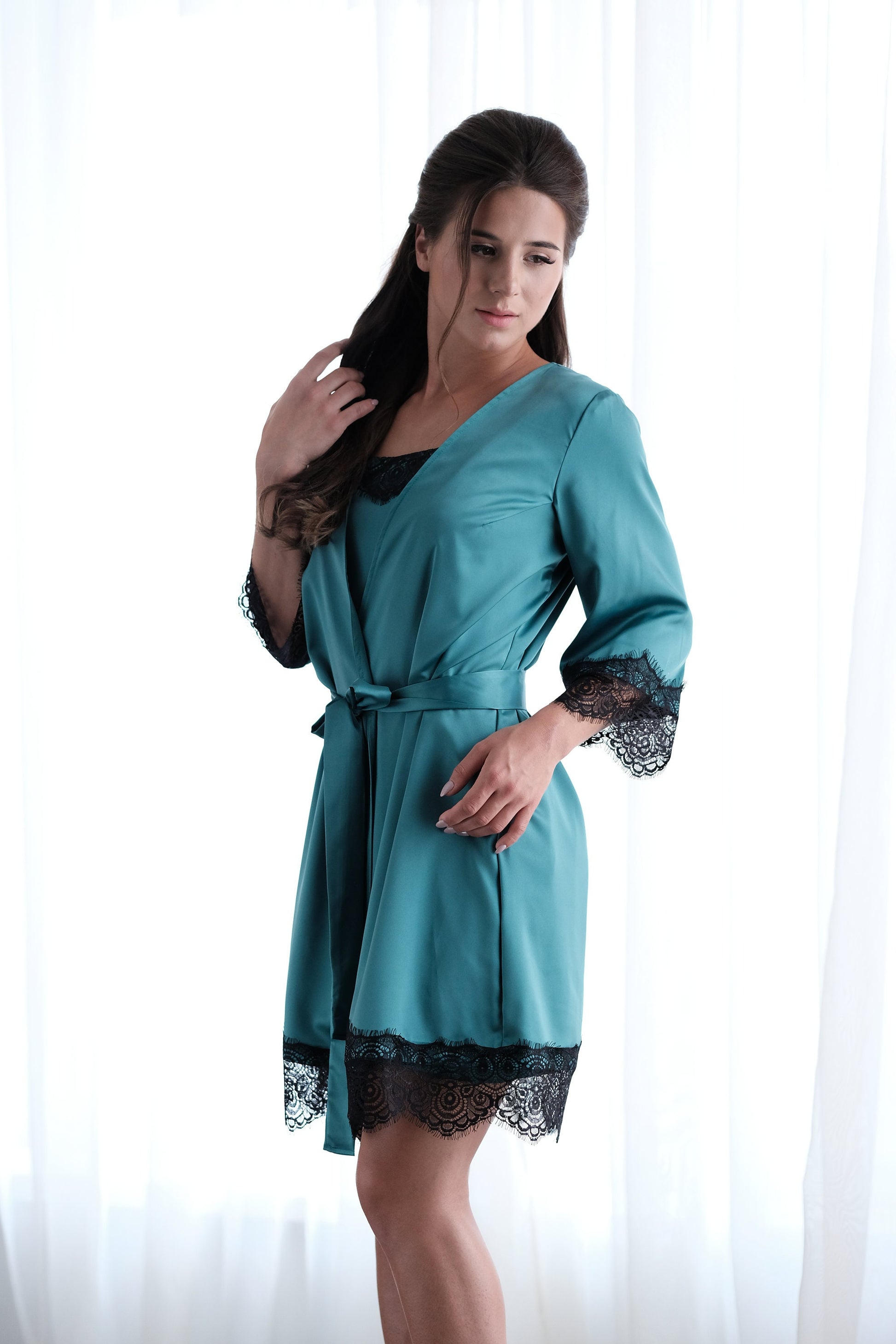 satin robe lace