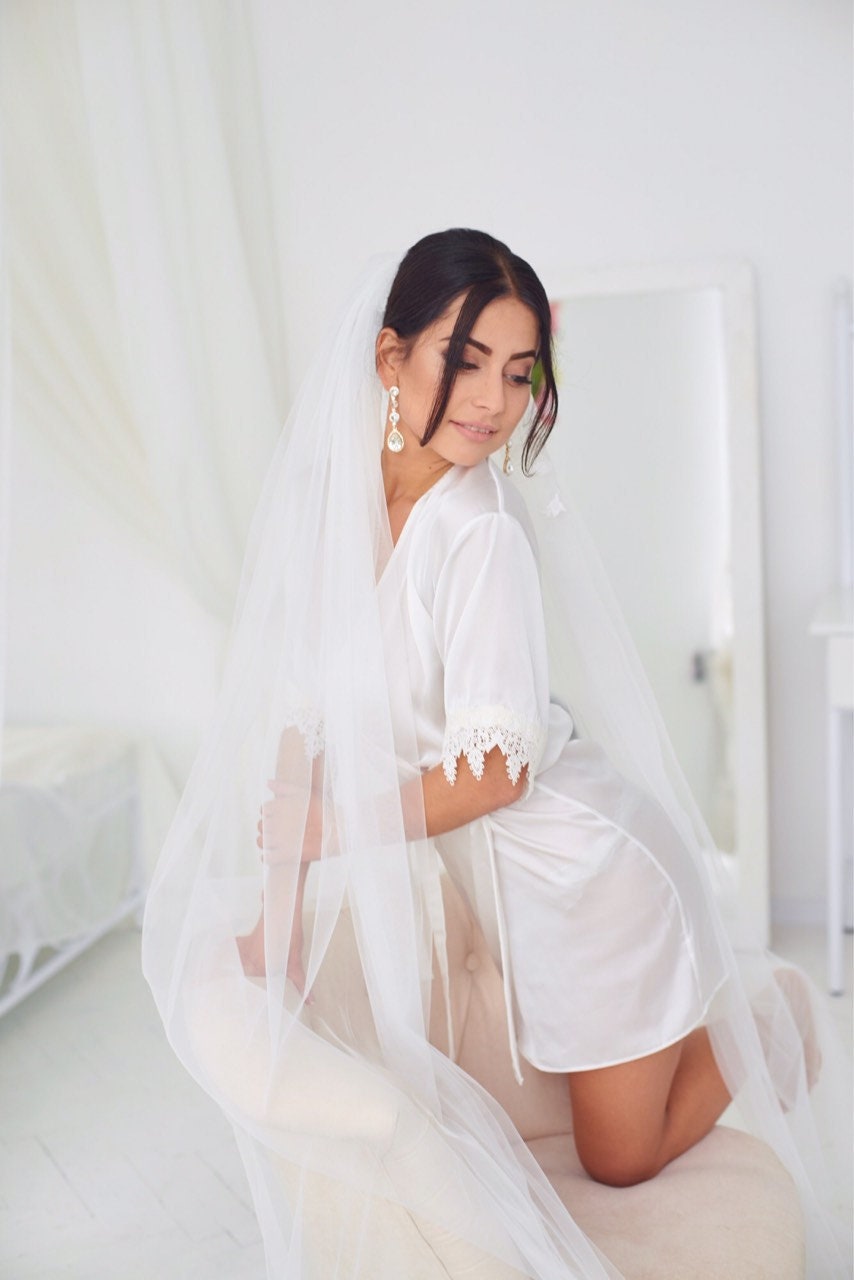 Silk bridal robe, bride robe, robe with lace, sexy bride