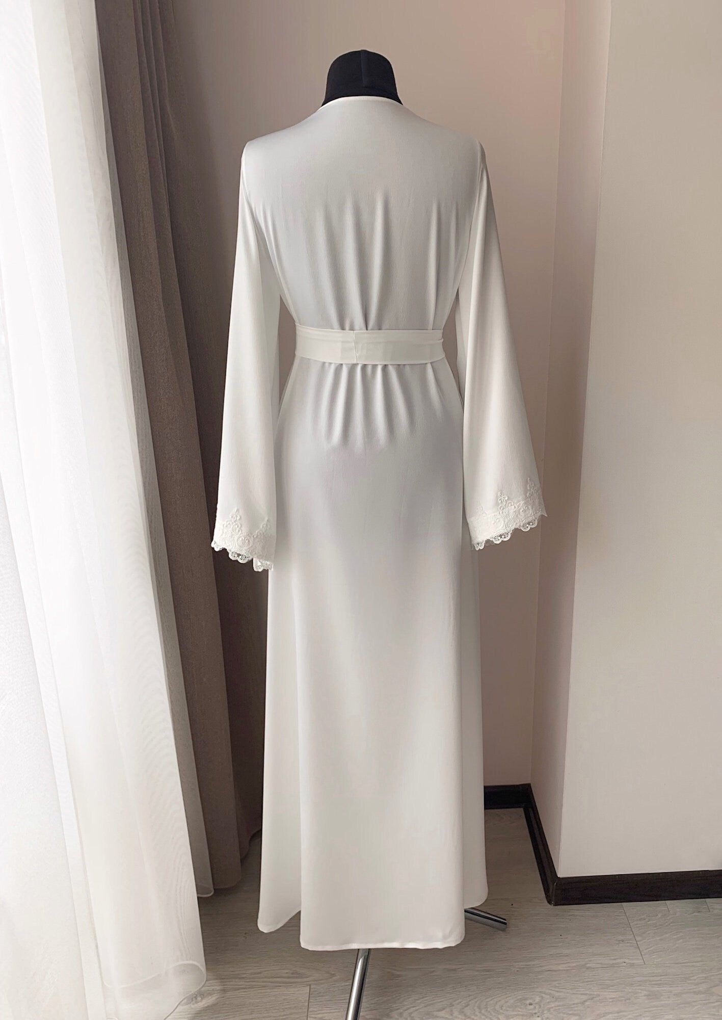 Bridal kimono robe with lace Ivory | Bella Donna Handmade ️ – BellaDonnaUa