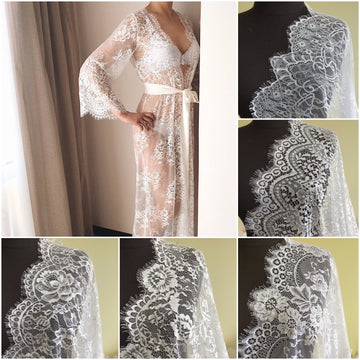 Lace bridal robe, Sheer robe, Full length bridal robe