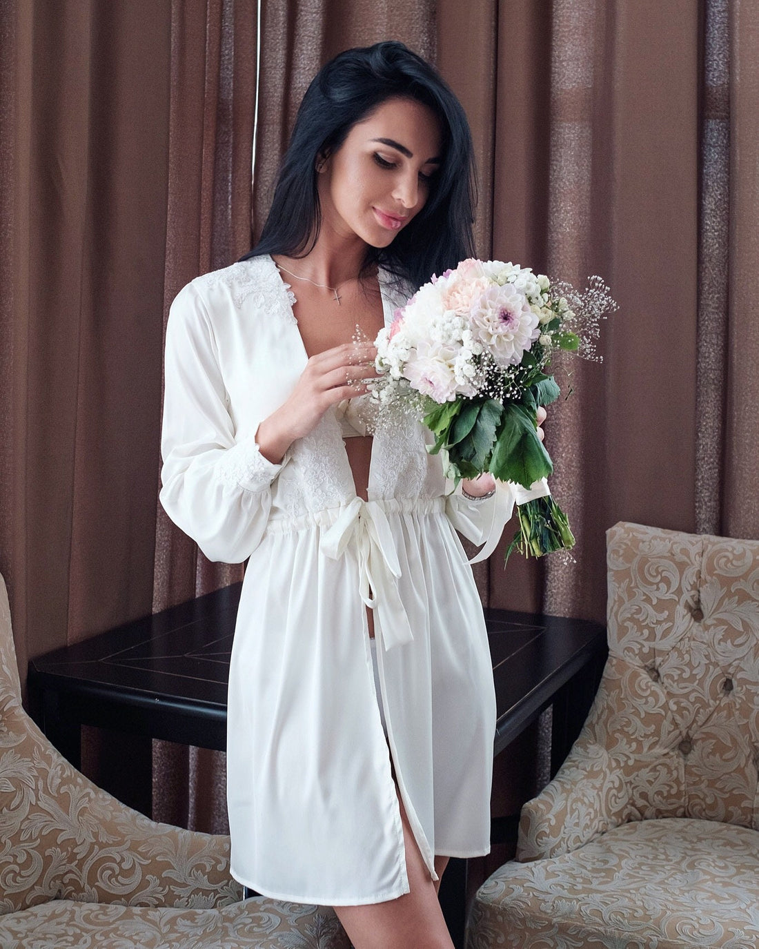 Bridal robe, wedding robe, long sleeves, wedding lingerie, gift for bride