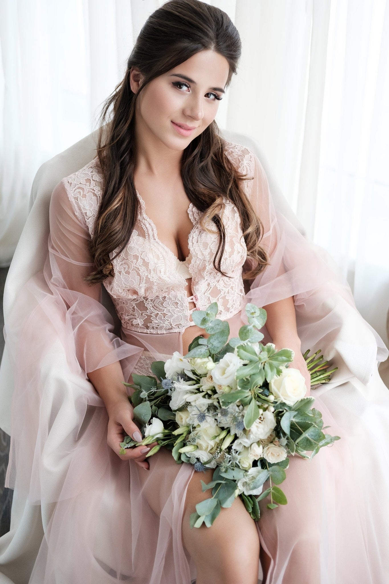 Pink boudoir dress, luxury boudoir robe, sheer bridal boudoir, wedding dress, lace gown, lace bridal robe, lace boudoir gown