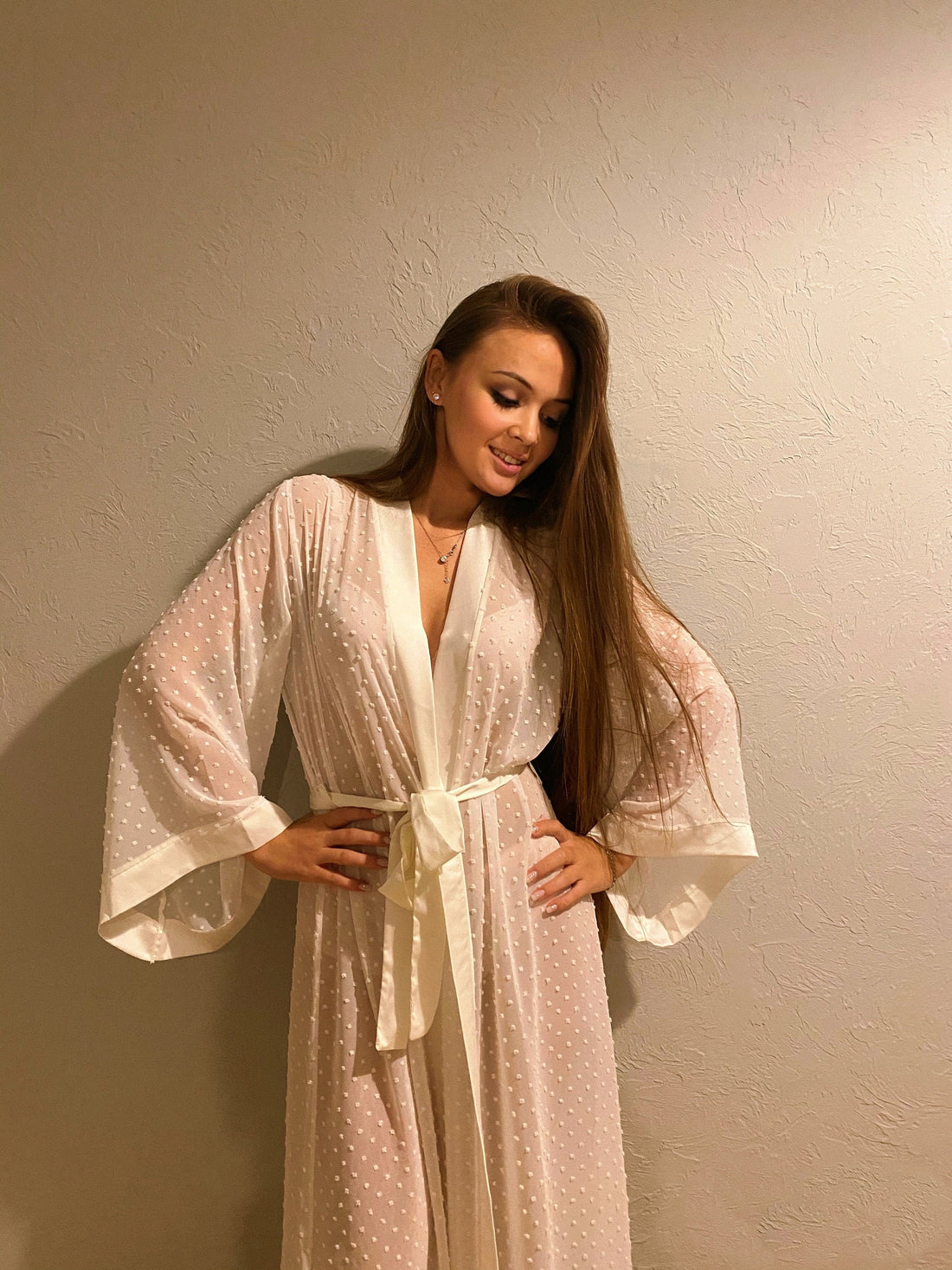 Boudoir robe, sheer ivory robe, long bridal robe, chiffon kimono robe, floor length robe, bridal lingerie