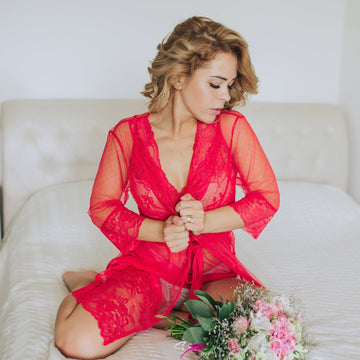 Sexy lace robe, red lace robe, robe and nightgown, sheer robe, sleepwear nightwear, boudoir robe, peignoir set, bridal lingerie